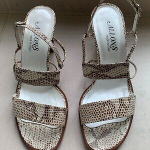 Allons Snakeskin Pattern Leather Sandal With Block Heel Size 6.5